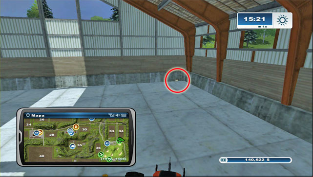In the garage north-east of the golf course, the horseshoe is leaning against a wall - Area C: horseshoes #25-#36 | Horseshoes - Horseshoes - Farming Simulator 2013 Game Guide