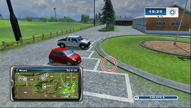 The horseshoe lies on the parking right beside the golf course - Area C: horseshoes #25-#36 | Horseshoes - Horseshoes - Farming Simulator 2013 Game Guide