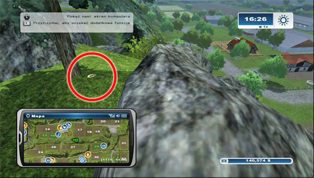 On the boulders behind field 27 and 17 you will find the horseshoe below a tree - Area E: horseshoes #45-#61 | Horseshoes - Horseshoes - Farming Simulator 2013 Game Guide