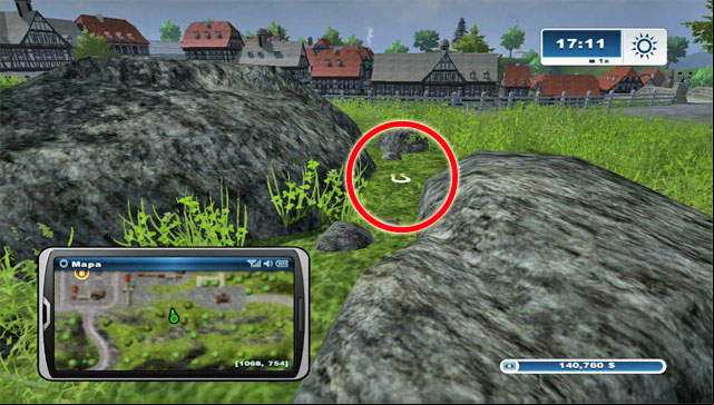 The horseshoe lies between rocks to the north of the town - Area E: horseshoes #45-#61 | Horseshoes - Horseshoes - Farming Simulator 2013 Game Guide