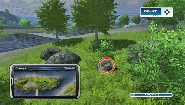 Drive below the bridge to reach the island from the north - Area H: horseshoes #90-#100 | Horseshoes - Horseshoes - Farming Simulator 2013 Game Guide
