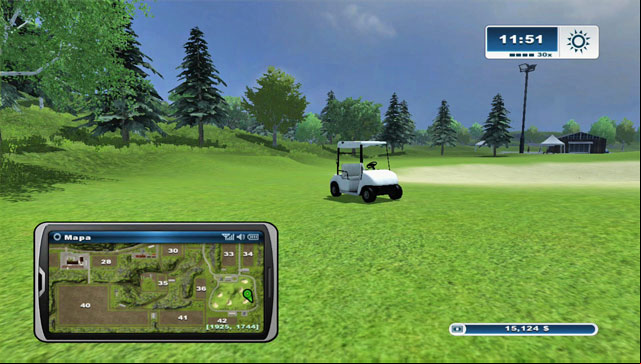 Once of the carts can be found in the middle of the golf course - Golf carts | Horseshoes - Horseshoes - Farming Simulator 2013 Game Guide