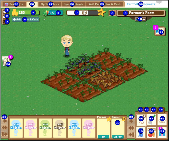 1) Toggle graphics quality - affects gameplay speed - Game screen - Basics - FarmVille - Game Guide and Walkthrough