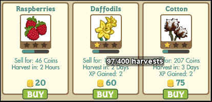 Daffodils and Cotton mastered on 1st level - Specializations - Crops for advanced farmers - FarmVille - Game Guide and Walkthrough