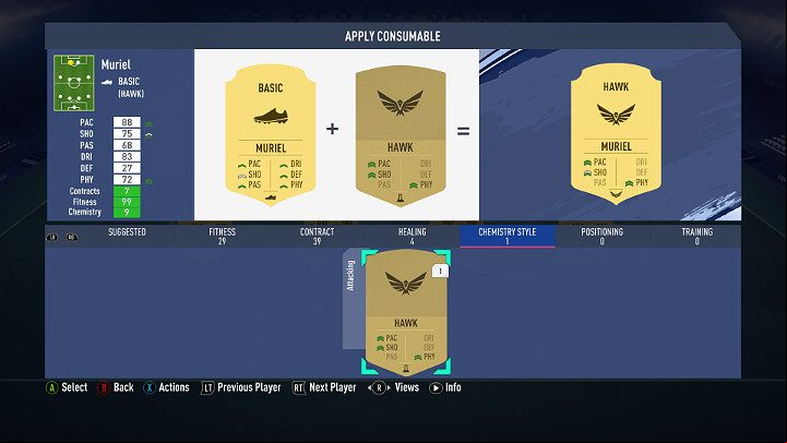 In the squad menu, select the right player, go to the actions menu and select consumables - Managing the Team in FUT - FUT Guide - FIFA 19 Game Guide
