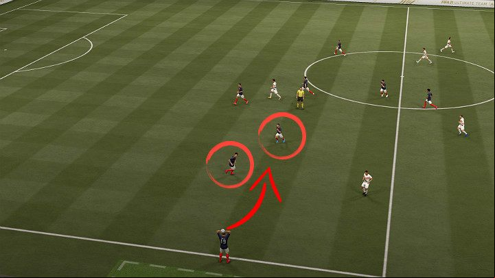 The picture above shows a situation in which a player making a throw-in has two teammates at his disposal who are not covered at all so they become the best choice to play the ball - FIFA 21: Free kicks - Basics - FIFA 21 Guide