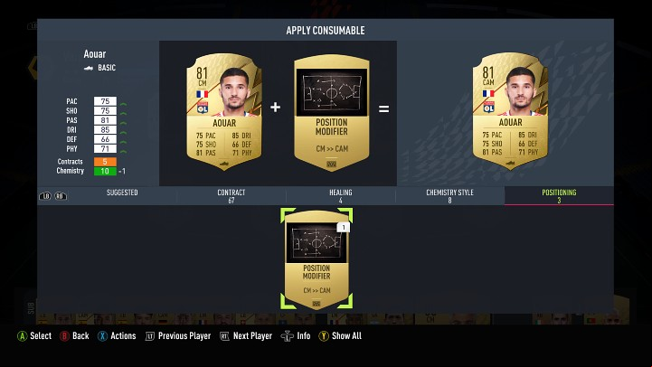 To change a player's position, go to the squad menu and select the appropriate player, then proceed to the actions menu and select the disposable items tab - FUT 22: Team Management - Basics - FIFA 22 Guide