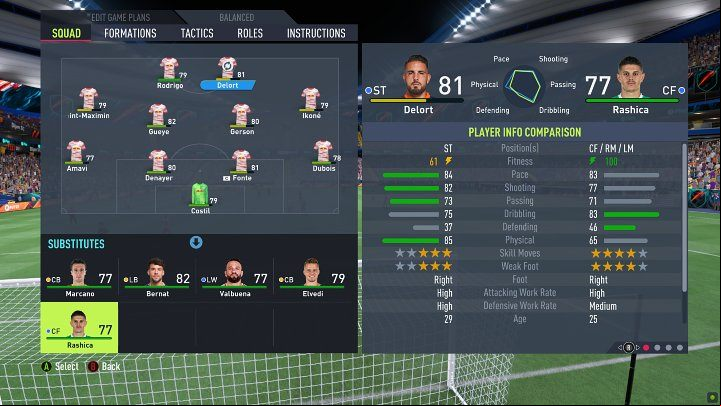 To make a substitution during a game, initiate a timeout, which will be activated when the ball leaves the playing field or when you reach another timeout and switch to the team view - FUT 22: Team Management - Basics - FIFA 22 Guide