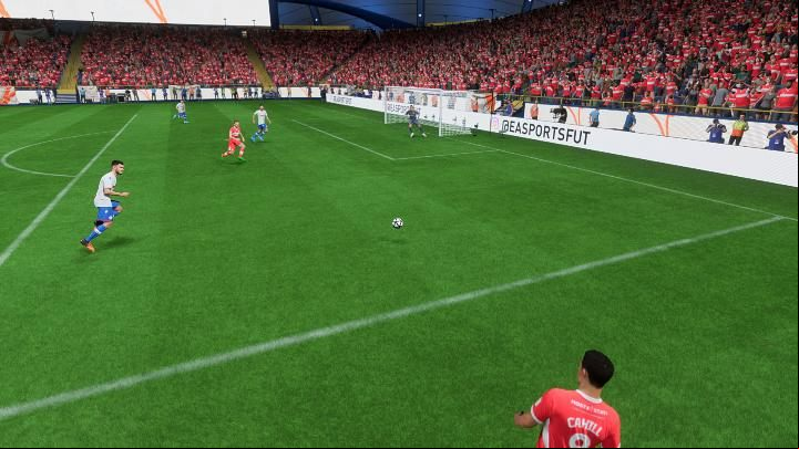 A ground cross (2 * square / 2 X) or a quick ground cross (R1 2 * square / RB 2 * X) are another options to get the ball into the penalty area in FIFA 23 - FIFA 23: Crosses - how to perform? - Basics - FIFA 23 Guide