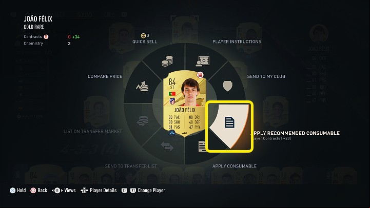 After selecting a player and pressing the action button (Square / X), a quick select wheel will appear on the screen, from which you will be able to perform the following actions - FIFA 23: Managing the FUT Team - Basics - FIFA 23 Guide