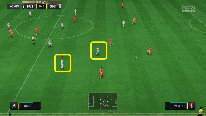When playing defensively or even in the opponent's half, you can use the pressing of a teammate (R1 / RB) or two of your teammates (2xR1 / RB) and ask for help in retrieving the ball - FIFA 23: Beginners guide - Basics - FIFA 23 Guide