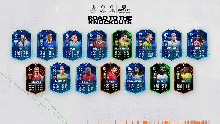 Dynamic Road to the Knockouts cards are given to selected players from teams that compete to enter the knockout stage of the most important football events - Champions League, Europa League, or Europa Conference League - FIFA 23: Road to the Knockouts - card mechanics, player list - Basics - FIFA 23 Guide