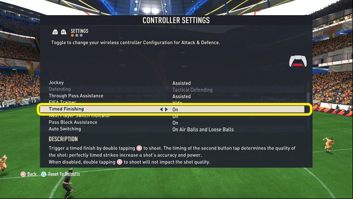 You can turn Timed Finishing on in the main menu or during the game, in the game options in the Controller Settings tab - FIFA 23: Timed Finishing - how to turn on? - FAQ - FIFA 23 Guide