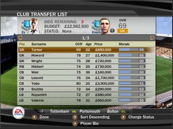 A list of our players will appear - Transfers and finances - Manager Mode - FIFA 07 - Game Guide and Walkthrough