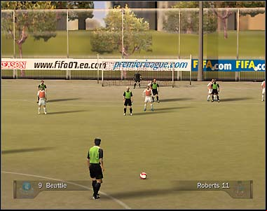 Although direct free kicks gives the chance to beat the goalkeeper and score a goal or perform a cross, rival players always form a wall in order to block the shot - Free kicks, corners and penalties - Movement on the pitch - FIFA 07 - Game Guide and Walkthrough