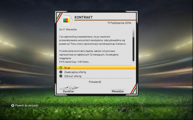 Some time after achieving good results with managing a club, you will be offered a management over a national team - National team manager - Manager career - FIFA 15 - Game Guide and Walkthrough