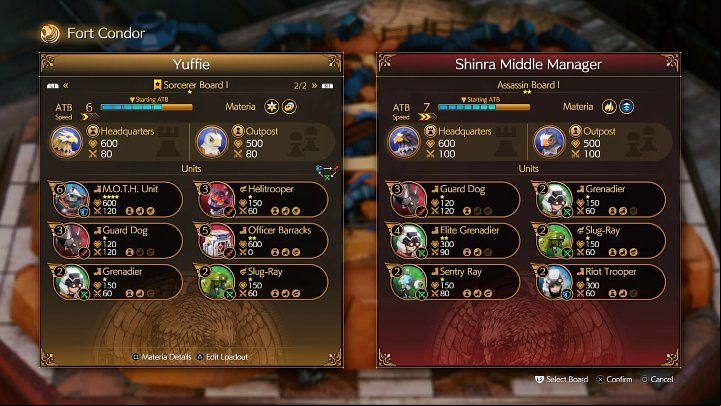 Before you begin playing Fort Condor, check what location and units are chosen by your opponent - Final Fantasy VII Remake Intermission: Fort Condor - minigame, units, hot to win? - Basics - Final Fantasy 7 Remake Guide