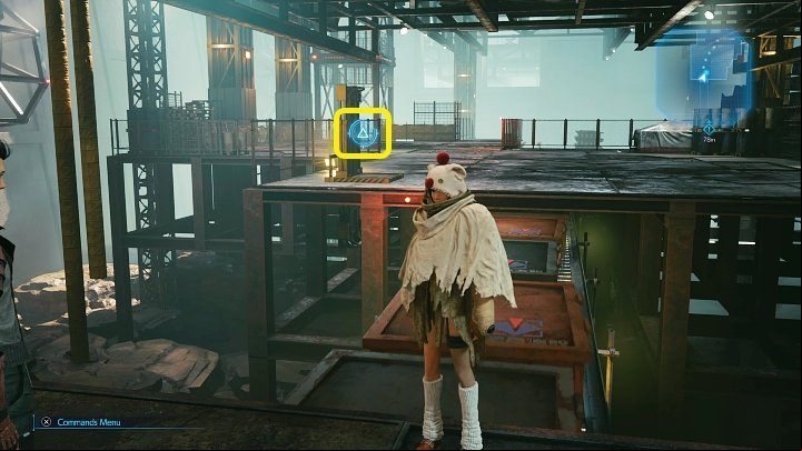 Throw a shuriken at the switch marked in the screenshot above to stop the conveyor belt, allowing you to get to the next part of the area - Final Fantasy VII Remake Intermission: After Him - walkthrough - Chapter 1: Wutais Finest - Final Fantasy 7 Remake Guide