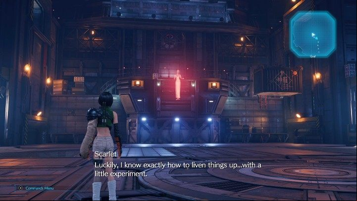 While moving through Level B16 of Advanced Weaponry (Inspection), youll encounter a large arena where a hologram of Scarlet will welcome you - Final Fantasy VII Remake Intermission: Scarlets Trap - walkthrough - Chapter 2: Covert Ops - Final Fantasy 7 Remake Guide