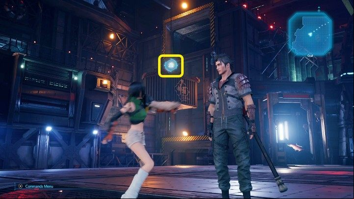 After three rounds, fire a shuriken at the hook marked in the screenshot above, and then get Sonon to help you access the upper floor - Final Fantasy VII Remake Intermission: Scarlets Trap - walkthrough - Chapter 2: Covert Ops - Final Fantasy 7 Remake Guide
