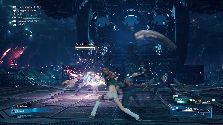 After entering Level B15 of Advanced Weaponry (Production) youll be attacked by two Shock Troopers - Final Fantasy VII Remake Intermission: Find That Materia - walkthrough - Chapter 2: Covert Ops - Final Fantasy 7 Remake Guide
