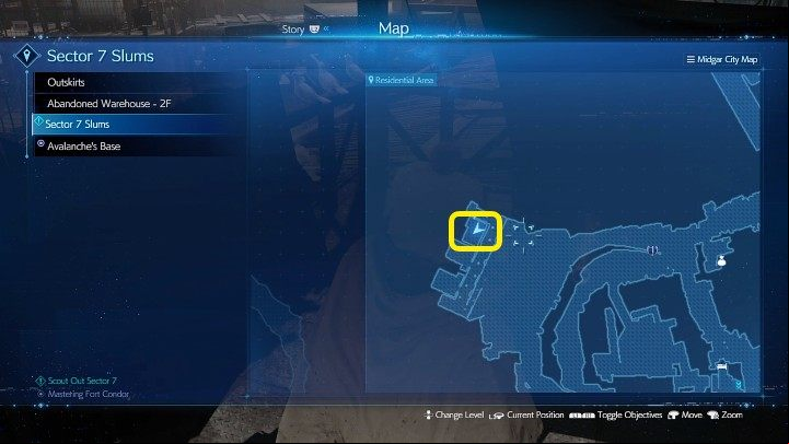 The screenshot above shows the location of Chakra Materia - Final Fantasy VII Remake Intermission: First Chakra Materia - location - Sector 7: Slums - Final Fantasy 7 Remake Guide