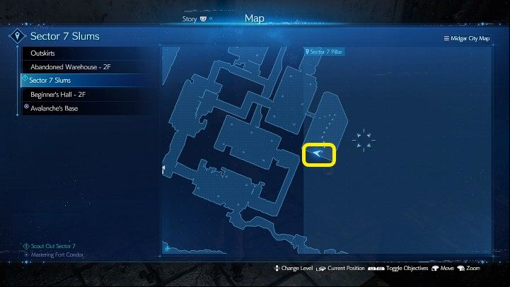 The screenshot above shows the location of First Strike Materia - Final Fantasy VII Remake Intermission: First Strike Materia - location - Sector 7: Slums - Final Fantasy 7 Remake Guide