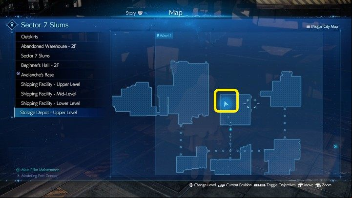 The screenshot above shows the placement of Elemental Materia - Final Fantasy VII Remake Intermission: Elemental Materia - location - Shipping Facility - Final Fantasy 7 Remake Guide