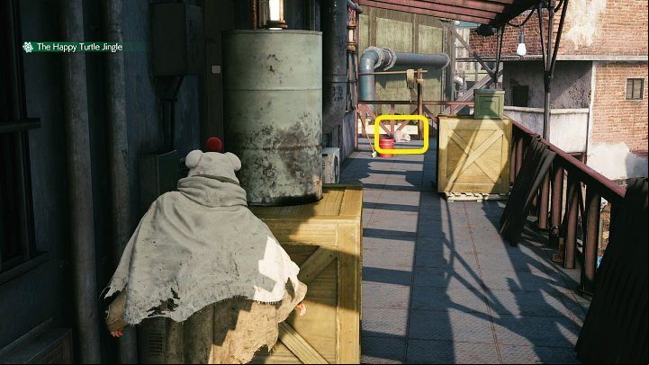 Climb to the first floor of the apartment building and hide behind the first chest - Final Fantasy VII Remake Intermission: The Happy Envoy - walkthrough - Side quests - Final Fantasy 7 Remake Guide