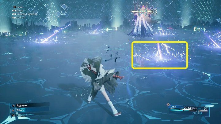While moving around the arena, watch out for projectiles fired by Ramuh and dont stand in areas covered by a purple static field - if you step on them, Yuffie will be immobilized for a brief moment - Final Fantasy VII Remake Intermission: Combat Simulator - walkthrough - Side quests - Final Fantasy 7 Remake Guide