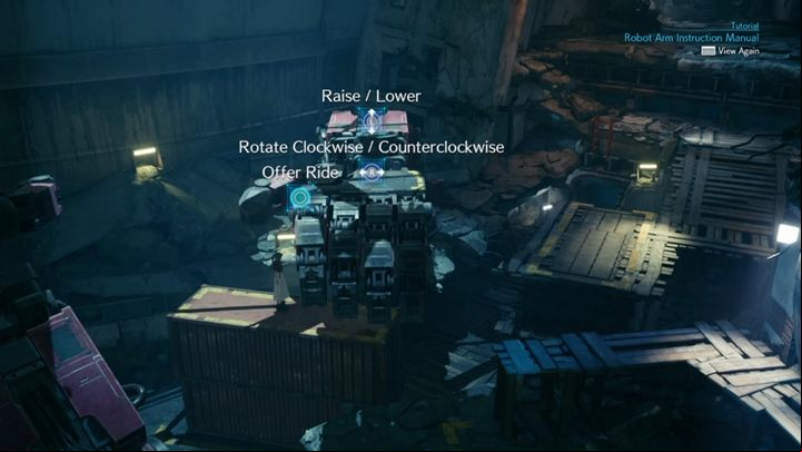 Now you have to stack one container on the other, place Aerith on top of them, then switch to the other hand and move the woman to drop the next ladder - Final Fantasy 7 Remake: The Town That Never Sleeps, walkthrough - Chapters - Final Fantasy 7 Remake Guide
