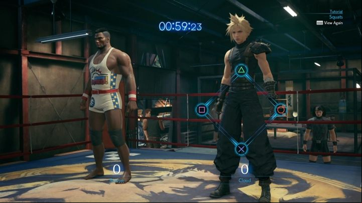 This side quest revolves around the squats mini-game - Final Fantasy 7 Remake: Burning Thighs quest, walkthrough - Chapter 9, The Town That Never Sleeps - Final Fantasy 7 Remake Guide
