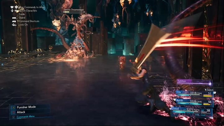 The final stage is a combination of all the previous ones, with the addition of poison coming from above - Final Fantasy 7 Remake: Jenova Dreamweaver boss fight - Bosses - Final Fantasy 7 Remake Guide