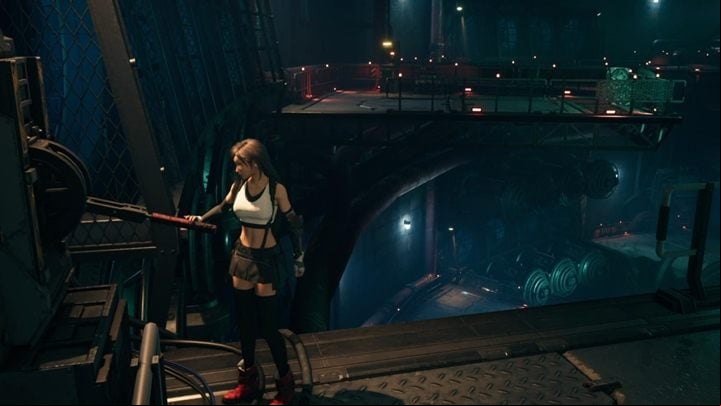 Go under the tilted gate, defeat the guard turrets and then climb up a ladder - Final Fantasy 7 Remake: Deliverance from Chaos, walkthrough - Chapters - Final Fantasy 7 Remake Guide