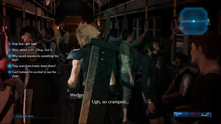 The last section of the chapter is a short walk through the train and a conversation with companions - Final Fantasy 7 Remake: Fateful Encounters, walkthrough - Chapters - Final Fantasy 7 Remake Guide