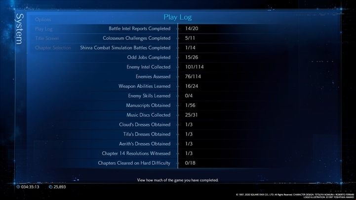 In addition to the trophies, in FF7 Remake is also the so-called Play Log, which has the most important challenges - Final Fantasy 7 Remake: Completing in 100% - how to do it? Play Log - FAQ - Final Fantasy 7 Remake Guide