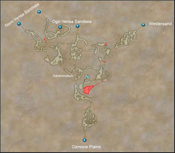 Area marked in red is not visible in a game. It is hard to detect it due to the down falling sand but it is there... for sure ;) - Zertinan Caverns | Additional Locations - Additional Locations - Final Fantasy XII Game Guide
