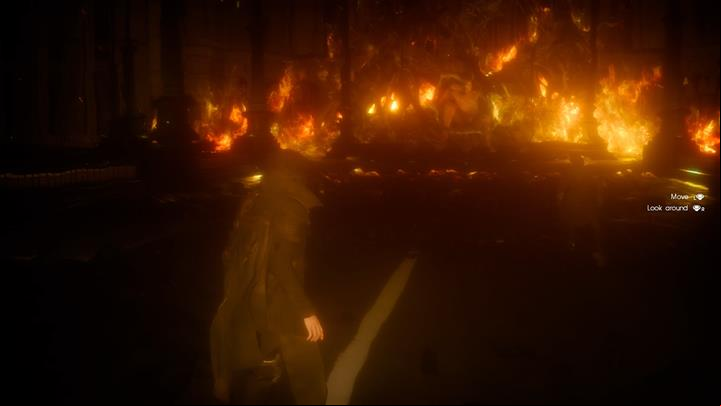 As soon as the game begins, run towards the fire - Chapter 1 - Departure | Main storyline - Main storyline - Final Fantasy XV Game Guide