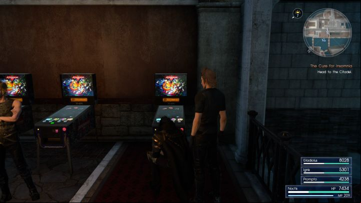 Arcades in Altissia. - Justice Monster Five mini-game - FAQ - Frequently Asked Questions - Final Fantasy XV Game Guide