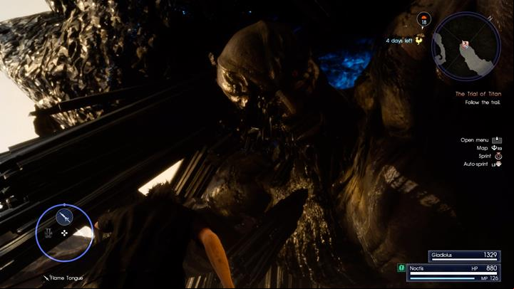 Parry Titans attacks and follow Gladio. - Chapter 4 - Living Legend | Main storyline - Main storyline - Final Fantasy XV Game Guide