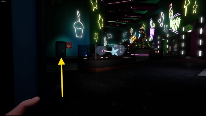When you get inside, go to Freddy's miniature head and take the Security Badge and Performance Disc from it - FNAF SB: Backstage - walkthrough, solution - Walkthrough - FNAF Security Breach Guide