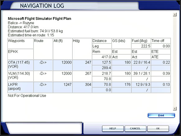 Navigation Log (NavLog). - Cruise - Exemplary flight: Mooney Bravo - Flight Simulator X - Game Guide and Walkthrough