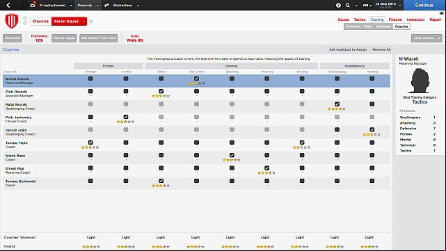 In the Coaches tab you can delegate specific parts of training to your coaches - Coaches - Training - Football Manager 2014 - Game Guide and Walkthrough