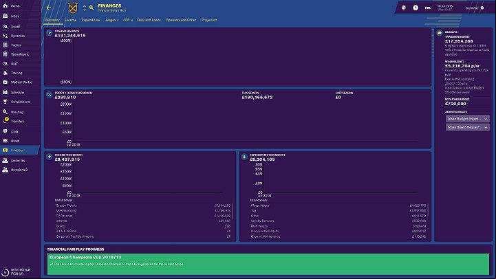 As a manager of a football club you must also take care of its finances - Funds in Football Manager 2018 - Club management - Football Manager 2019 Guide and Tips