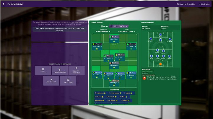 When you manage to get to know your rival well enough, you will be able to choose the starting eleven for the match - Preparations for a match in Football Manager 2019 - Match - Football Manager 2019 Guide and Tips