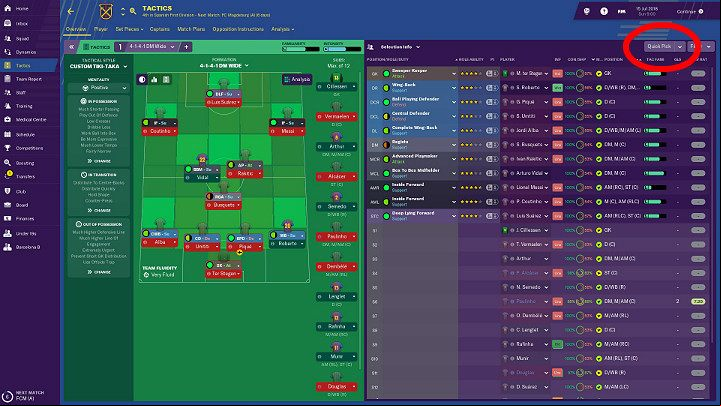 If you are not sure how to best match the players with their positions, you can always use the quick pick option - Preparations for a match in Football Manager 2019 - Match - Football Manager 2019 Guide and Tips