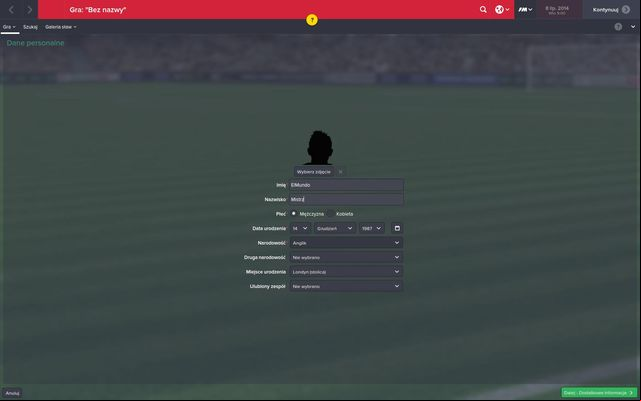 Next you must set your character - first and last name, nationality, sex, place of birth, favorite formation and languages in which your coach is fluent - Setting up your game - Starting the game - Football Manager 2015 - Game Guide and Walkthrough