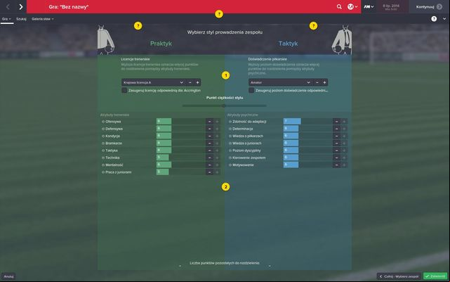 Next screen will allow you to create an individual coach profile and to distribute points between different attributes, both training skills and mental attributes - Setting up your game - Starting the game - Football Manager 2015 - Game Guide and Walkthrough