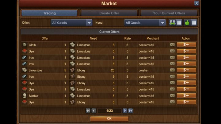A list of available trade deals. - Trading in Forge of Empires | Player interaction - Player interaction - Forge of Empires Game Guide