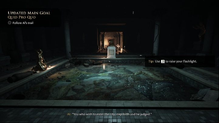 Use your flashlight again and continue the journey - The Forgotten City: Awakening - walkthrough - Prologue - The Forgotten City Guide